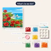 Red Poppies on a Turquoise Coastal Cliff – kit contents