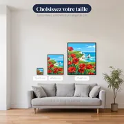 Coquelicots rouges sur falaise au bord de la mer turquoise – tailles disponibles