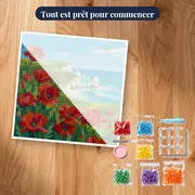 Coquelicots rouges sur falaise au bord de la mer turquoise – kit prêt à commencer