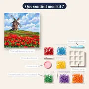 Moulin en pierre et champ de coquelicots – contenu du kit