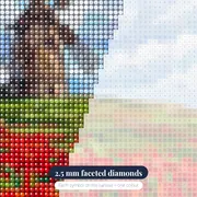 Stone Windmill Over Red Poppy Field – diamond close-up