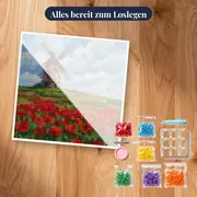Steinmühle über rotem Mohnfeld – Set bereit zum Loslegen