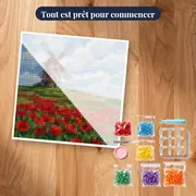 Moulin en pierre et champ de coquelicots – kit prêt à commencer