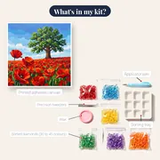 Lone Oak Tree In Red Poppy Field – kit contents