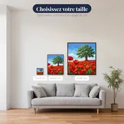 Chêne solitaire dans un champ de coquelicots rouges – tailles disponibles