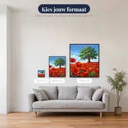 Eenzame eik in rood bloemenveld – beschikbare formaten