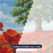 Eenzame eik in rood bloemenveld – close-up van de steentjes