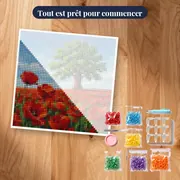 Chêne solitaire dans un champ de coquelicots rouges – kit prêt à commencer