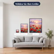 Mohnblumenfeld im Morgennebel bei Sonnenaufgang – verfügbare Größen