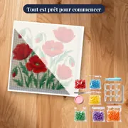 Bouquet de coquelicots rouges sur fond crème – kit prêt à commencer