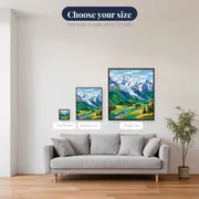 Snowy Summit Over Green Alpine Valley – available sizes