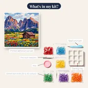 Jagged Dolomite Peaks Above A Wildflower Meadow Hut – kit contents