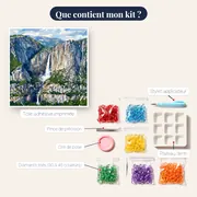 Cascade des Pyrénées et forêts de conifères – contenu du kit