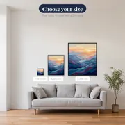 Layered Blue Misty Ridges at Sunset – available sizes