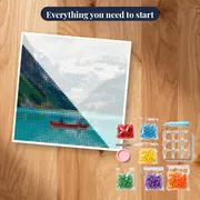Red Canoe on a Turquoise Glacier Lake – kit ready to start