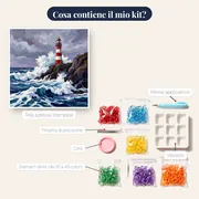 Faro sulla scogliera tra onde tempestose – contenuto del kit