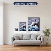 Phare sur falaise rocheuse sous tempête – tailles disponibles