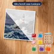 Leuchtturm im Sturm auf Felsen – Set bereit zum Loslegen