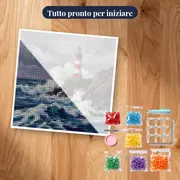 Faro sulla scogliera tra onde tempestose – kit pronto per iniziare