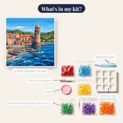 Colorful Seaside Village With Round Bell Tower – kit contents