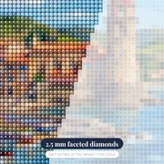 Colorful Seaside Village With Round Bell Tower – diamond close-up