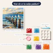 Meeuwen op houten palen bij laagwater – inhoud van het pakket