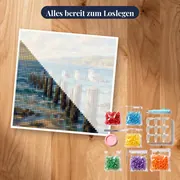 Möwen auf alten Holzpfählen bei Ebbe – Set bereit zum Loslegen
