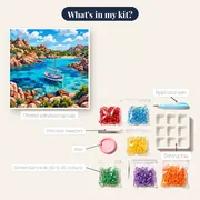 Turquoise Cove With Anchored White Sailboat – kit contents