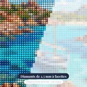 Crique turquoise et voile blanche en Corse – gros plan des diamants