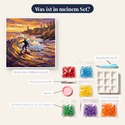 Surfer auf Welle bei Sonnenuntergang – Inhalt des Sets