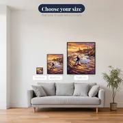 Surfer Riding Sunset Wave With Lighthouse – available sizes
