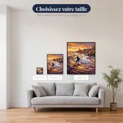 Surfeur sur une vague au coucher du soleil – tailles disponibles