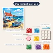 Maison de pêcheur et barque sur la plage – contenu du kit