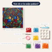 Glas-in-lood levensboom met juweelkleuren – inhoud van het pakket