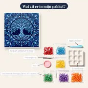 Mandala Levensboom in Blauw en Wit – inhoud van het pakket