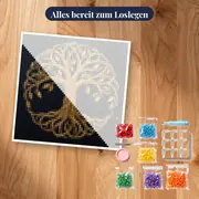 Goldener Lebensbaum auf schwarzem Grund – Set bereit zum Loslegen