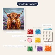Shaggy Ginger Highland Cow in Purple Heather – kit contents
