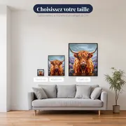 Portrait de vache Highland rousse dans la brume – tailles disponibles