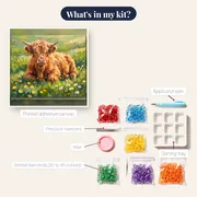 Fluffy Ginger Highland Calf in a Meadow – kit contents