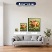 Fluffy Ginger Highland Calf in a Meadow – available sizes