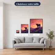 Silhouette de vache Highland au crépuscule écossais – tailles disponibles