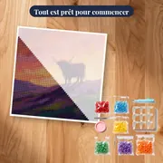 Silhouette de vache Highland au crépuscule écossais – kit prêt à commencer