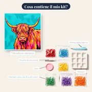Mucca Highland Pop Art dai Colori Vivaci – contenuto del kit