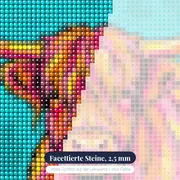 Pop-Art-Hochlandrind mit leuchtenden Farben – Nahaufnahme der Steine