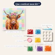 Vache Highland Couronnée de Fleurs Printanières – contenu du kit