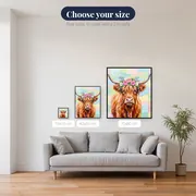 Highland Cow With Pink Rose Flower Crown – available sizes