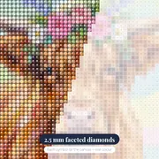 Highland Cow With Pink Rose Flower Crown – diamond close-up