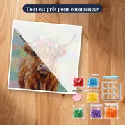 Vache Highland Couronnée de Fleurs Printanières – kit prêt à commencer