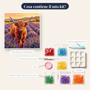 Mucca Highland tra Lavanda al Tramonto – contenuto del kit