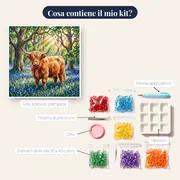 Mucca Highland tra Campanule nel Bosco – contenuto del kit